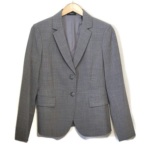 Theory Jackets & Blazers - Theory Carissa Virgin Wool Gray Blazer Two Button Tailored Work Office Size 6